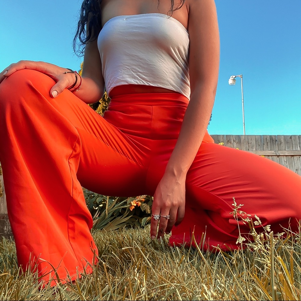 Orange flare suit pants
